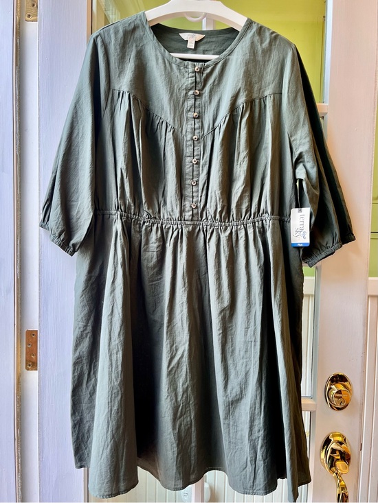 Terra & Sky Dresses & Skirts - Terra & Sky Olive Green Button-Front Dress for Summer